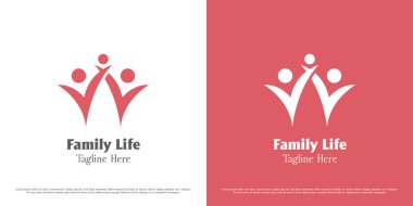 Mutlu aile logosu tasarımı çizimi. İnsanların siluetleri aile babası anne çocuk bebek sıcak sıcak bakım desteği hayırsever duygulara yardım eder. Asgari simge simgesini özetle.
