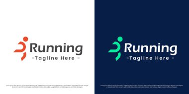 Koşan spor logosu tasarımı çizimi. Yürüyen yarış atleti siluetleri yarışma maratonu etkinlik fitness sağlığı. Modern günlük minimal düz simge sembolü.
