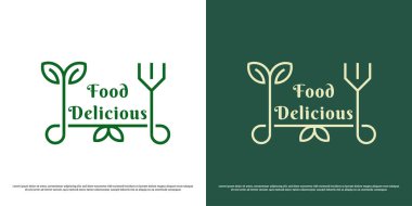 Vejetaryen gıda logosu tasarımı çizimi. Siluet çizgisi sanat sağlıklı gıda vejetaryen mutfak içeceği akşam yemeği kahvaltı damgası. Soyut modern geometrik minimalist basit simge.