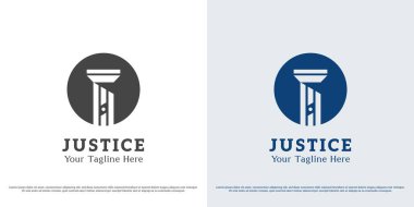 Adalet logosu tasarım illüstrasyonunun direği. Sütunlar inşa eden denge silueti hukuk firması mahkeme kararı savunucusu. Katı, düz, eski, klasik, klasik simge simgesi..