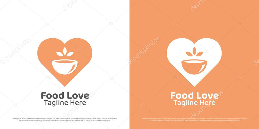 Love soup food logo design illustration. Silhouette of soup bowl kitchen food drink heart delicious dinner diet business cafe restaurant. Modern geometric creative abstract minimal simple icon symbol.