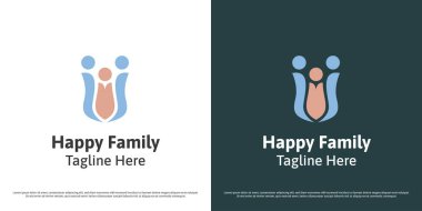 Mutlu aile logosu tasarımı çizimi. Baba koruyucusunun silueti anne çocuk bakımı aile içi sevgiyi destekler. Basit asgari soyut simge sembolü. Sakin ol. Nazik ol..