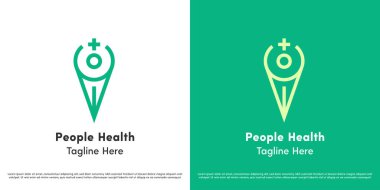 İnsan sağlığı logosu tasarımı çizimi. Sağlık hizmetleri, sağlık hizmetleri ve sağlık hizmetlerine uyan insan siluetleri. Modern geometrik soyut basit simge sembolü.