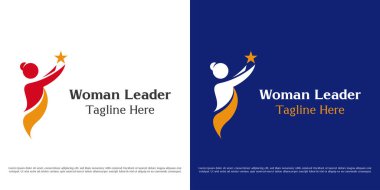 Kariyer sahibi kadın logo tasarımı illüstrasyonu. Kadın kariyer yıldızının silueti başarılı profesyonel iş ve kurumsal iş. Asgari simge simgesini özetle.