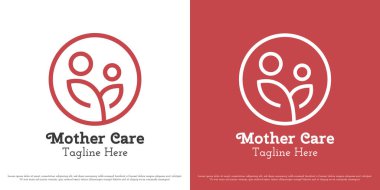 Soyut anne çocuk logosu tasarımı çizimi. İnsanların doğrusal çizgisi siluetleri, anne-baba-anne-baba tarzı umutlar besliyor. Basit asgari nazik kadın simgesi.