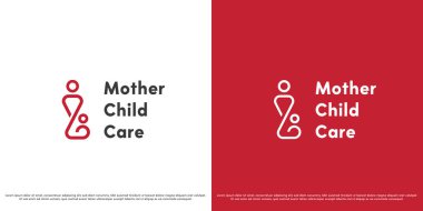 Anne çocuk sevgi logosu tasarımı çizimi. Anne çocuk ebe kliniğinin doğrusal silueti. Sağlık desteği, umudun insanları kucakladığını hissediyor. Geometrik soyut nazik asgari basit simge sembolü.