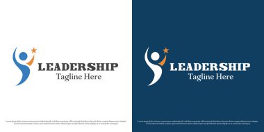 Başarı liderlik logosu tasarımı vektör çizimi. Profesyonel başarı ödülü için çalışan insanların silueti yıldız kariyer şefi yönetici yönetici şirketi. Basit asgari vektör simgesi.