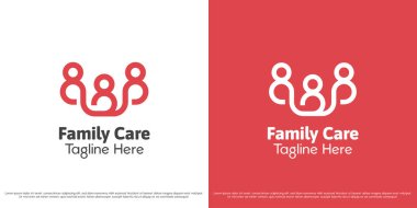 Aile bakımı logosu tasarımı vektör çizimi. Aile bireylerinin silueti. Anne, baba, çocuk, aile ilişkisi. Basit asgari geometrik uyum nazik anne vektör sembolü simgesi.