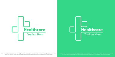 Hastane sağlık logosu tasarım vektör çizimi. Soyut yaratıcılık artı çapraz işaretli yeşil sağlık doktoru kliniği tedavisi biyolojiyi destekliyor. Asgari basit vektör simgesi.