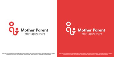 Ana çocuk aile logosu vektör çizimi. Çocuk ebeveyn silueti, anne şefkati, olgun anne şefkati, anne şefkati, umut rüyası sevgi sarılması. Asgari basit vektör simgesi