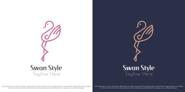 Kuğu hayvan vektör logosu çizimi. Kuğu kuş silueti çizgisel çizgi güzel yaşam tarzı moda güzelliği. Basit vektör simgesi zarif soyut lüks minimum.