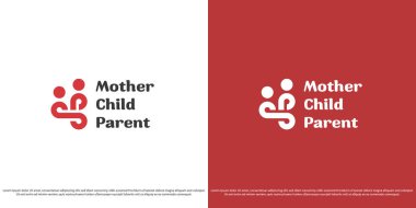 Ana çocuk bakımı vektör logosu çizimi. Bebek ailesine sarılan anne silueti sakin destek veren ebeveyn insanları kucaklıyor. Asgari simge simgesini özetle.