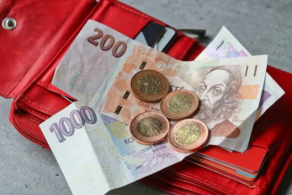 財布とお金 チェコの王冠 コイン ストックフォト