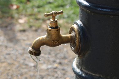 Tarihi bir görünüm çeşmesinin ayrıntıları. Parkta akan suyla birlikte serinletici olarak kullanılıyor.