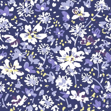 Tonal purple floral seamless repeat tile pattern background on black