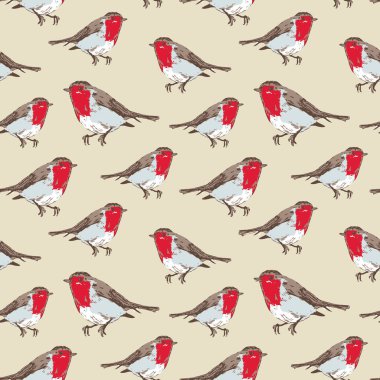 Winter birds red robins seamless repeat pattern
