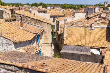 Arles, Bouches-du-Rhone, Provence-Alpes-Cote d'Azur, France. Ceramic tile roofs seen from an overlook in Arles.