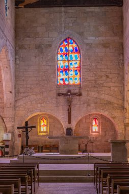 Aigues-Mortes, Gard, Occitania, France. July 4, 2022. Interior of the Notre-Dame-des-Sablons church in Aigues-Mortes.