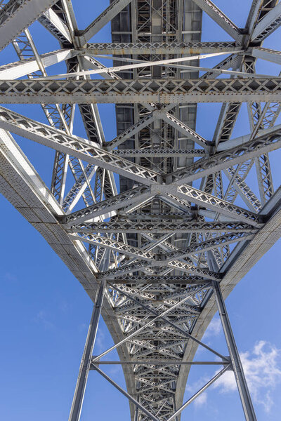 Europe, Portugal, Porto. Underside of the metal contruction of the Dom Luis I bridge along the Douro River.