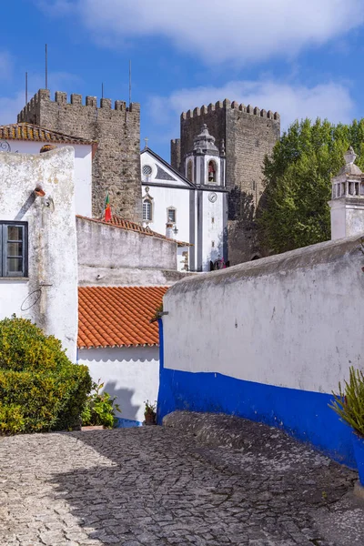 Europa Portugal Obidos Burgmauer Hinter Häusern Obidos — Stockfoto