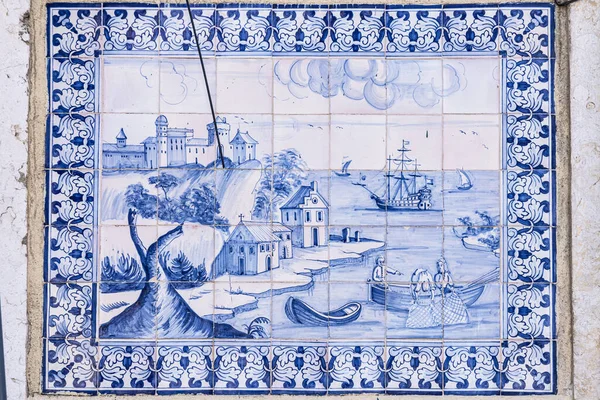 Europa Portugal Lisboa Azulejos Tradicionais Azuis Brancos Murais Edifício Lisboa — Fotografia de Stock