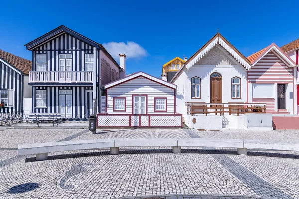 stock image Europe, Portugal, Aveiro, Costa Nova do Prado. April 13, 2022. Brightly painted beach homes at the Costa Nova do Prado.