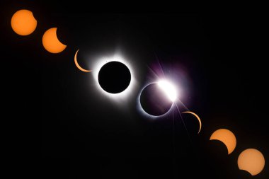 USA, Wyoming. Digital composite image of phases of total solar eclipse, 21 August 2017. clipart