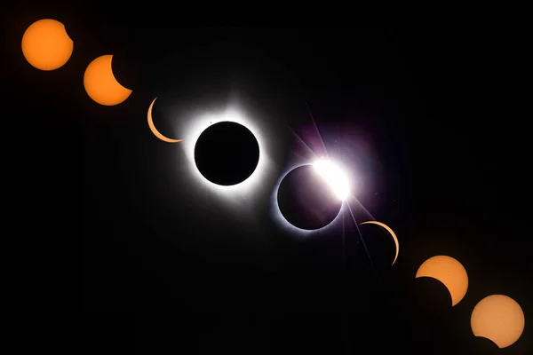 Abd Wyoming Toplam Güneş Tutulmasının Evrelerinin Dijital Bileşik Görüntüsü Ağustos — Stok fotoğraf