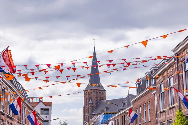 Evropa Nizozemsko Utrecht Maarssen Vlajky Prapory Vztyčené Oslavy Dne Králů — Stock fotografie