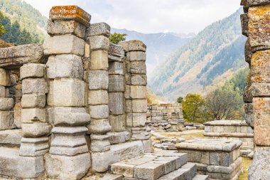 Naranag, Kangan, Jammu ve Kashmir, Hindistan. Jammu ve Kashmir 'deki Naranag Tapınakları arkeolojik alanı..