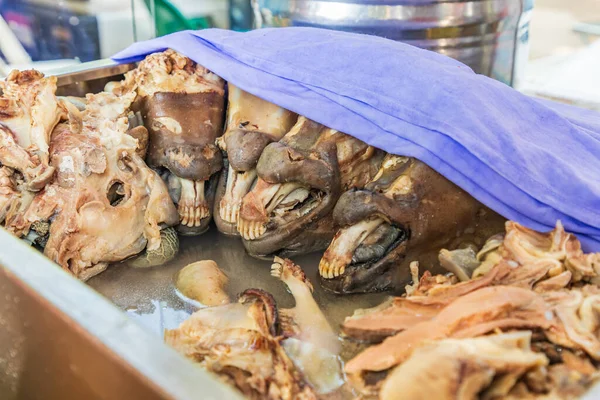 Stock image Cairo, Egypt, Africa. Cow heads for sale at a butcher shop.