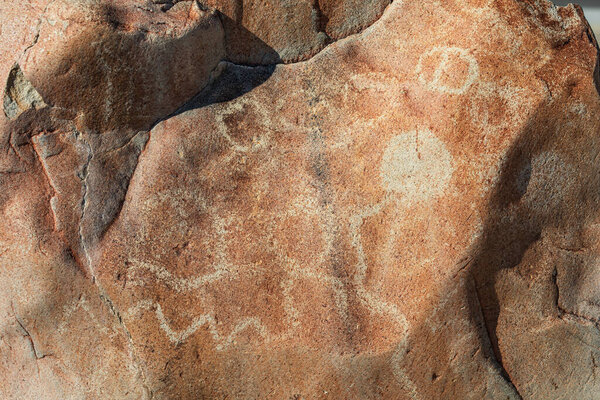 Mecca, California, USA. Ancient Native American petroglyphs near the Salton Sea.