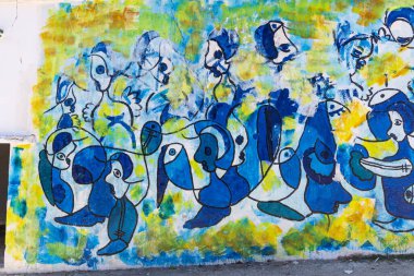 Test, Beja, Tunus. 7 Mart 2023. Testour 'da duvardaki renkli duvar resmi.