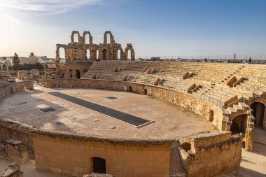 El Jem, Mahdia, Tunus. 14 Mart 2023. El Jem 'deki Roma harabelerinin amfi tiyatrosu.