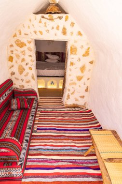 Ksar Ouled Soltane, Tataouine, Tunus. 17 Mart 2023. Eski Berber kasabası Ksar Ouled Soltane 'de bir otelin içinde..