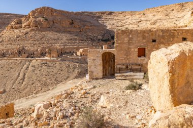 Chenini, Tataouine, Tunus. Tatouine kasabasında eski bir taş ev..