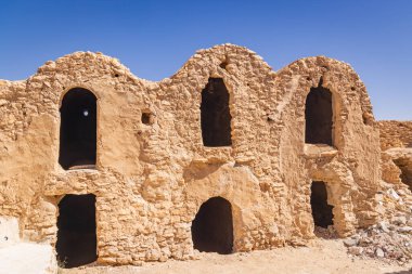 Ksar Ouled Soltane, Tataouine, Tunus. Ksar 'daki eski güçlendirilmiş Berber ambarı Soltane, Star Wars filmi 