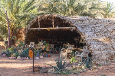 Orta Doğu, Suudi Arabistan, Medine, El-Ula. 18 Kasım 2023. Daimumah vahasındaki gölgeli ev..