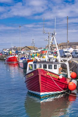 Amble, Morpeth, Northumberland, England, Great Briton, United Kingdom. May 1, 2022. Fishing boats tied up in Amble. clipart