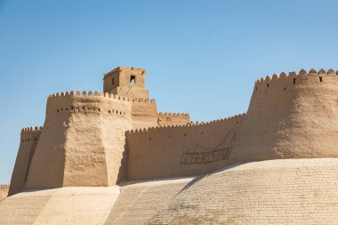 Khiva, Xorazm Bölgesi, Özbekistan, Orta Asya. Khiva 'nın antik şehir duvarları.