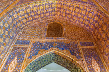 Semerkand, Semerkant, Özbekistan, Orta Asya. 27 Ağustos 2021. Semerkant 'taki Tilla-Kari Camii' nin iç manzarası.