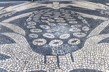 Ponta Delgada, Sao Miguel, Azores, Portekiz. Ponta Delgada 'da kaldırım taşı mozaiği.