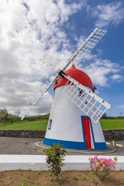 Ponta Delgada, Sao Miguel, Azores, Portugal. April 5, 2022. Windmill Tia Faleira on Sao Miguel Island. clipart