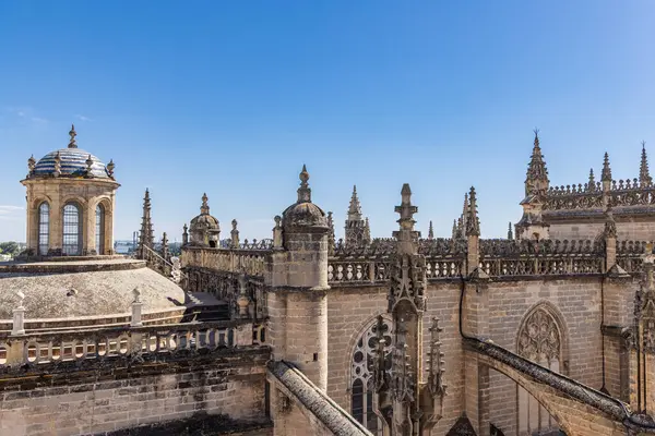 Casco Antiguo, Seville, Seville Eyaleti, Endülüs, İspanya. Sevilla Katedrali 'nin çatı manzarası.