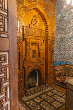 Roda Adası, Eski Kahire, Kahire, Mısır. 23 Şubat 2024. Kahire 'deki Yönetim Sarayı' nın iç manzarası..