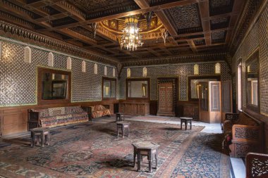 Roda Adası, Eski Kahire, Kahire, Mısır. 23 Şubat 2024. Kahire 'deki Yönetim Sarayı' nın iç manzarası..