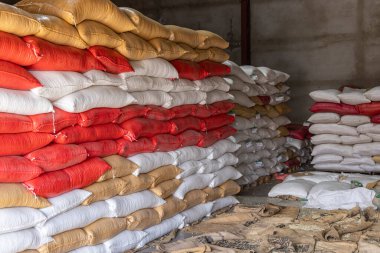 Ciudad Vieja, Antigua Guatemala, Sacatepequez, Guatemala. 11 Mart 2024. Antigua Guatemala 'da kahve çuvalları.