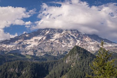 Mount Rainier Ulusal Parkı, Washington, ABD. Rainier Dağı 'nın zirvesinde Kaptan Bulutu.
