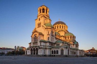 Sofya, Bulgaristan. Gün batımında Aziz Alexander Nevsky Katedrali.