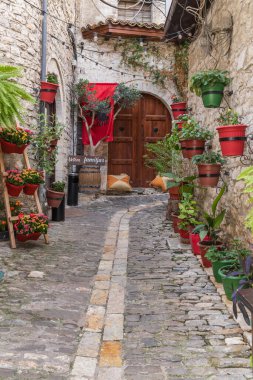 Berat, Arnavutluk. 17 Ekim 2024. Tarihi Berat kasabasında dar bir sokak..